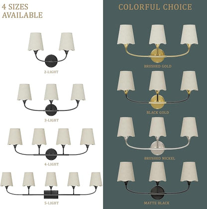 Morauroral Bathroom Light Fixtures Over Mirror, 2 Light Vanity Light for Bathroom, Black Vanity Light Fixtures with Fabric Linen Shade, E26 Socket Sconce Wall Decor(ETL Listed)
