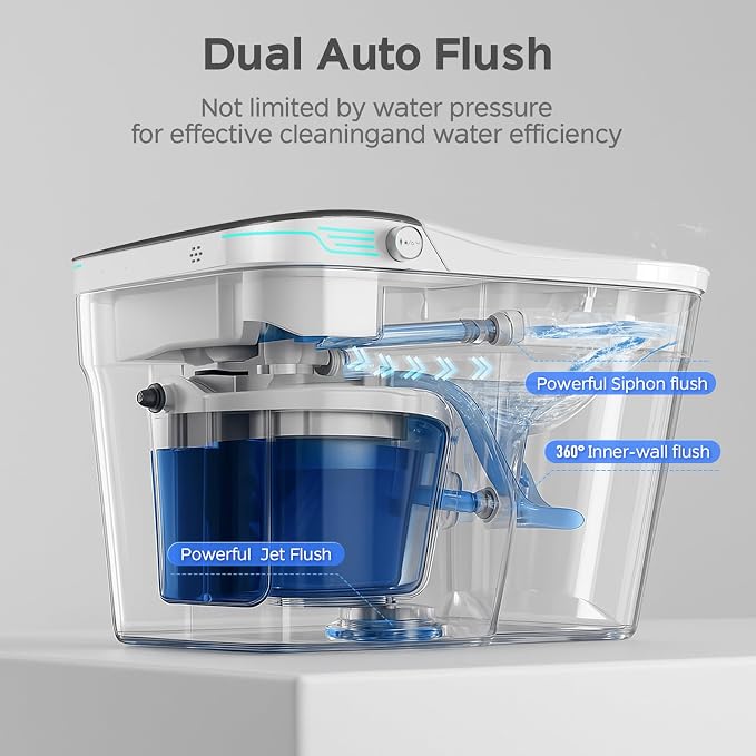 Smart Toilet with Bidet Built In ADA Height 17.7", 1.28GPF Power Flush, One Piece Bidet Toilet Design with Heated Seat, Voice Control, Remote Control, Foam Shield, Tankless Modern Toilet BSJ