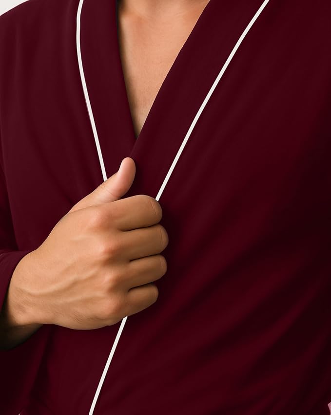 Cotton Blend Lightweight Knit Robe for Men Soft Loungewear Bathrobe
