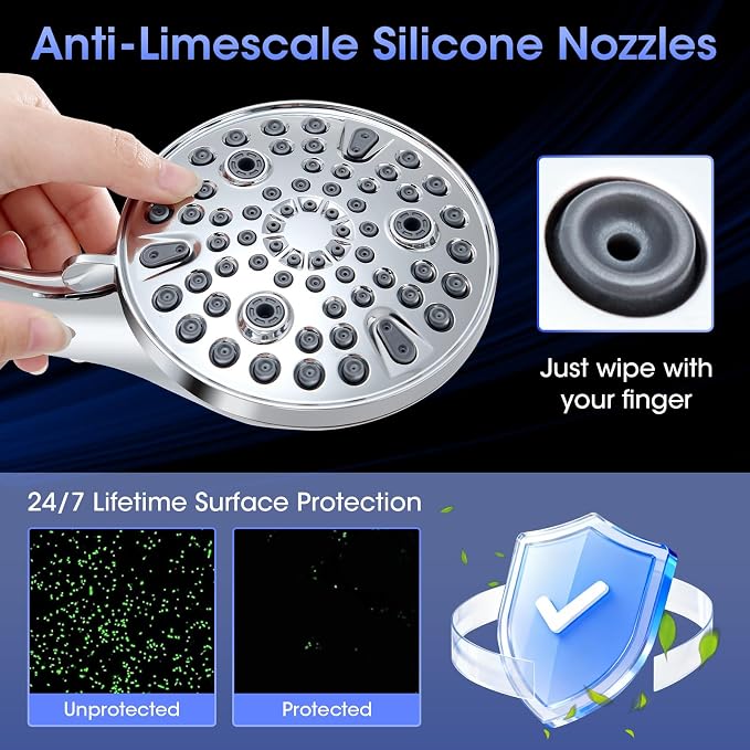 Shower Head with Handheld, High Pressure 10 Spray Modes, Chrome | Built-in Pause Function, Power Wash Mode, Anti-Clog Nozzles, 71 Inch Stainless Steel Hose, Adjustable Overhead Bracket
