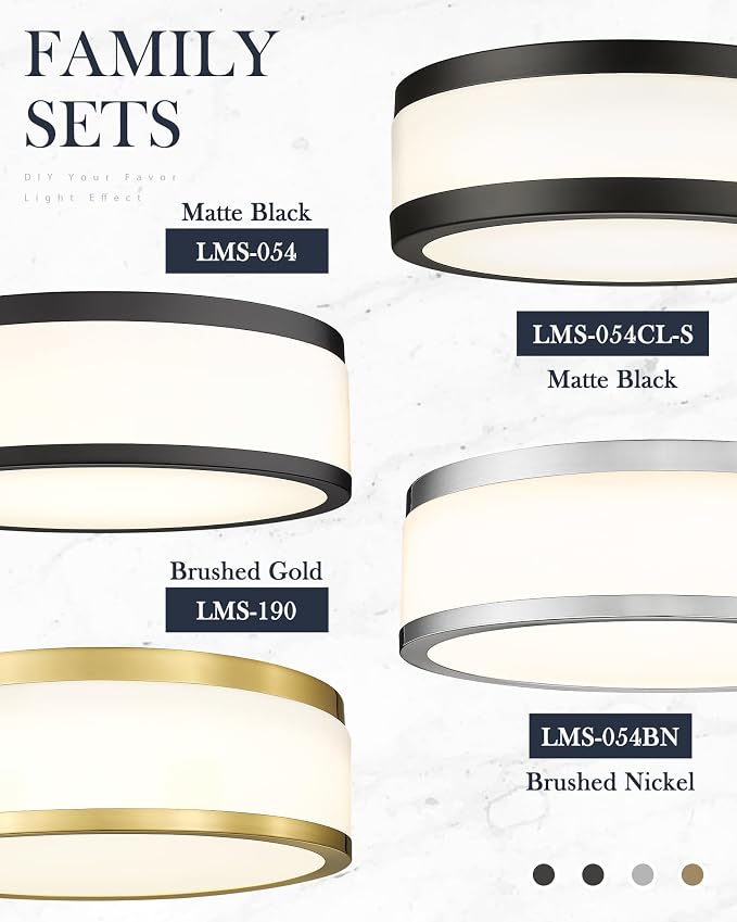 12 Inch Black LED Flush Mount Ceiling Light, Modern 18W Dimmable Semi Flush Mount Round Ceiling Light for Bedroom, Kitchen, Hallway, Bathroom, 5CCT, LMS-054CL-BKS