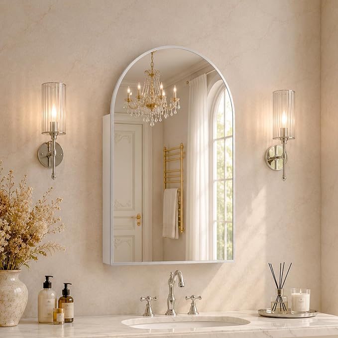 FKWin Medicine Cabinet Mirror for Bathrooms, Wall Mount Storage 20x30 inch | Bathroom Mirror with Storage, Modern Bathroom Style, Adjustable Shelves, Reversible Door, Space-Saving Design