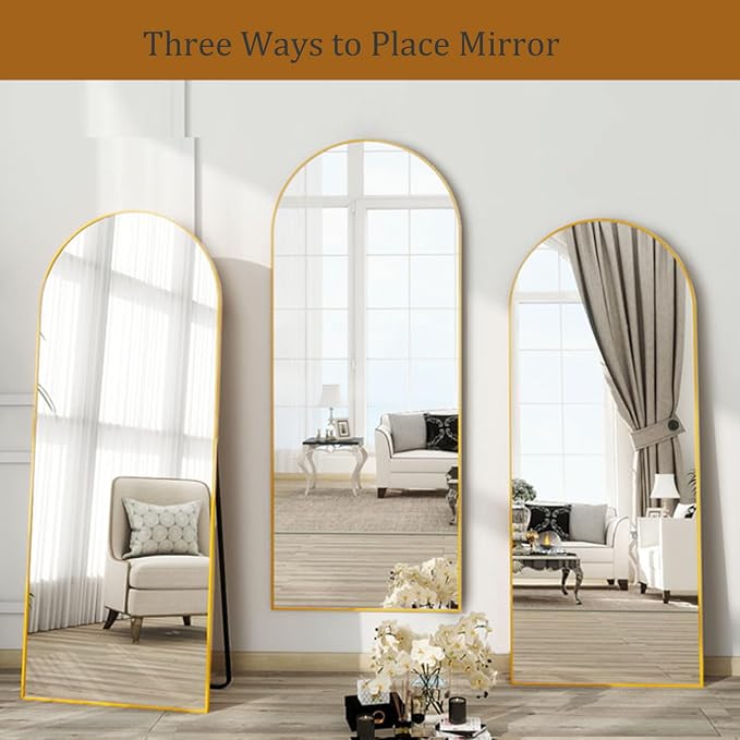 Dewfig Full Length Mirror, 70"x26" Arched Full Body Mirror, Gold | Aluminum Alloy Frame Floor Mirror, HD Shatterproof Tempered Glass, Lean/Stand/Wall for Living Room,Bedroom, Dressing Room