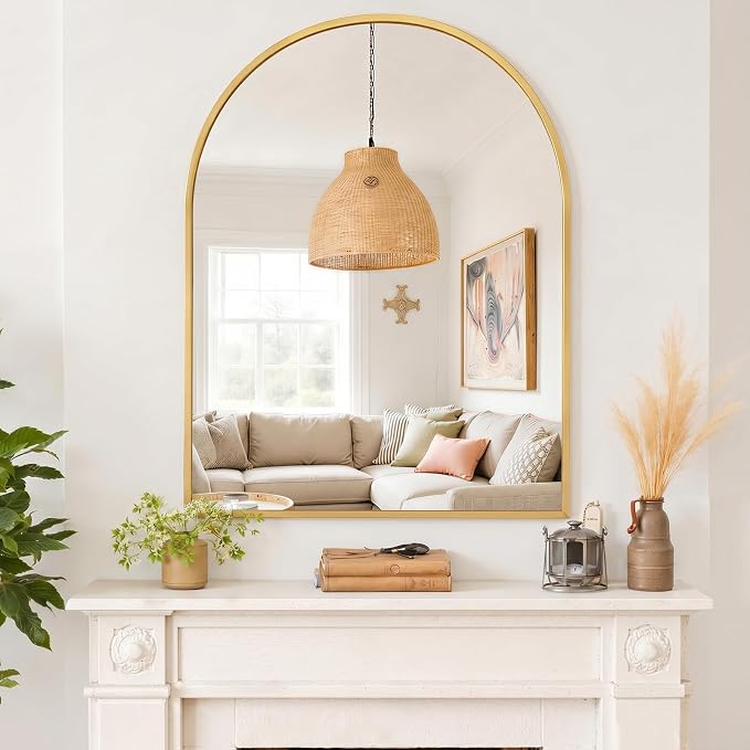 Arched Wall Mirror 40x30 Inch Gold Bathroom Vanity Mirror with Metal Frame | Modern Arch Mirror for Bedroom, Living Room, Entryway, Wall Mounted Decorative Mirror