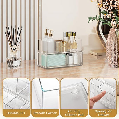 2 Tier Medicine Cabinet Organizer and Storage,Stackable Bathroom Medicine Organizer with Removable Dividers, Plastic Vanity Storage