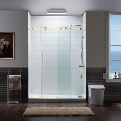 Woodbridge Frameless Shower Doors 44-48" Width x 76" Height with 3/8"(10mm) Clear Tempered Glass in Brushed Gold Finish,MSDC4876-BG