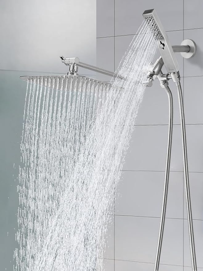 G-Promise All Metal 12" Rain Shower Head with Handheld for Bathroom Upgrade | All Metal, Built to Last, Easy Install, Adjustable Height & Angle for All Heights, Extra Long Hose, Modern Upgrade
