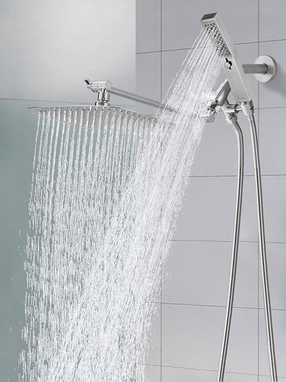 G-Promise All Metal 12" Rain Shower Head with Handheld for Bathroom Upgrade | All Metal, Built to Last, Easy Install, Adjustable Height & Angle for All Heights, Extra Long Hose, Modern Upgrade