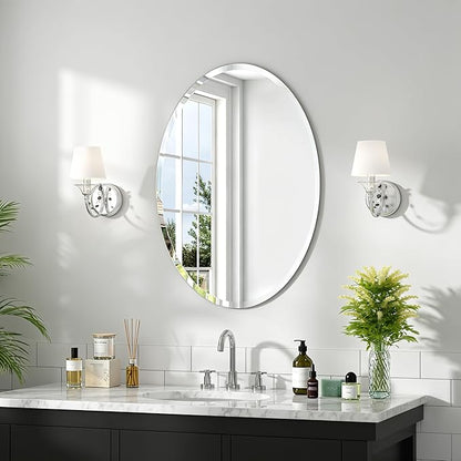 28x20 Inch Bathroom Mirrors for Over Sink, Frameless Mirrors for Wall | Beveled Bathroom Mirror, Bathroom Vanity Mirror for Bedroom Living Room Entryway Home Decor