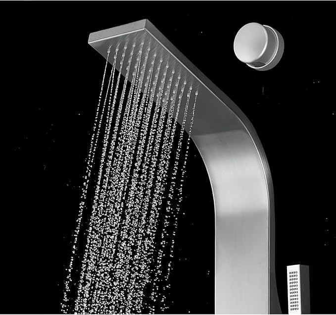 Blue Ocean 48" Stainless Steel SPS88213B Shower Panel Tower Column with Rainfall Shower Head and Handheld Shower (with hot/cold vavle) (Compact)