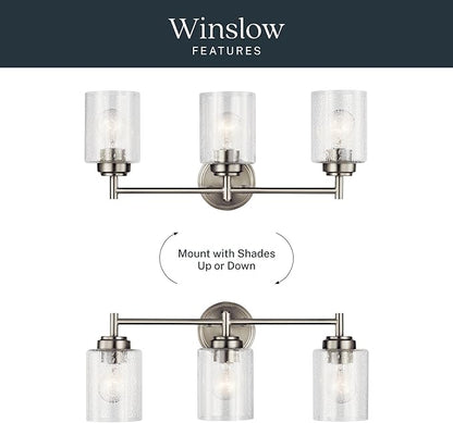 Kichler Winslow 21.5" Vanity Light in Brushed Nickel, 3-Light Transitional Bathroom Light with Clear Seeded Glass. (21.5" W x 9.25" H), 45886NI