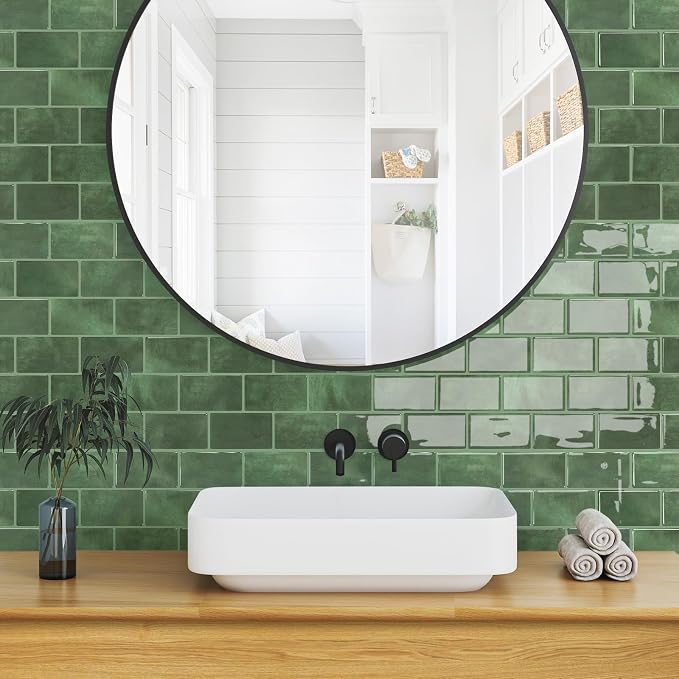 STICKGOO Subway Tile Peel and Stick Backsplash, Thicker Design 12" x 12" Stick on Backsplash Tiles for Kitchen, Bathroom, Wall Tile (10 Sheets, Sage Green)