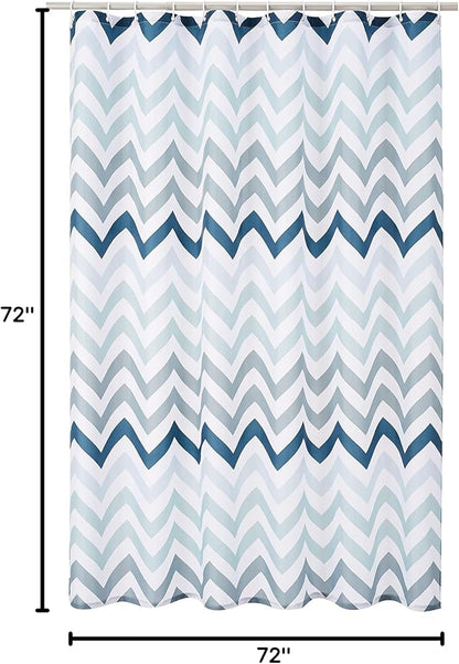 Amazon Basics Bathroom Shower Curtain, Water Resistant Fabric with Weighted Hem, Grommets & Hooks, Machine Washable, 72"x72", Blue Ombre Chevron