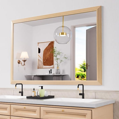 Bathroom Mirror, 60" X40" (Oak Wood Grain) | Metal Frame Mirror for Wall, HD Reflection, Anti-Rust, Horizontally/Vertically, Suitable for Bathroom, Farmhouse, Entryway