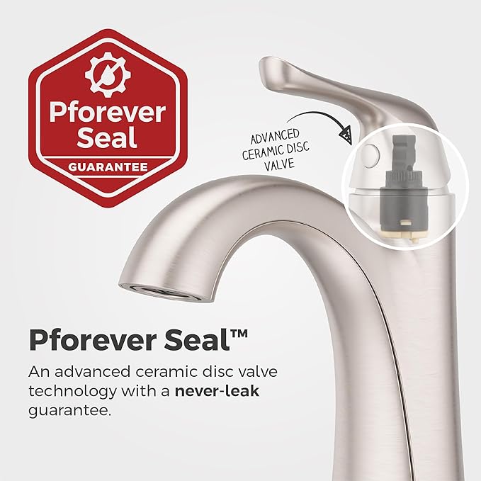 Pfister Willa Bathroom Sink Faucet, Single Control, 1-Handle, Single Hole, NSF Certified, Spot Defense Brushed Nickel Finish, LF042MALGS