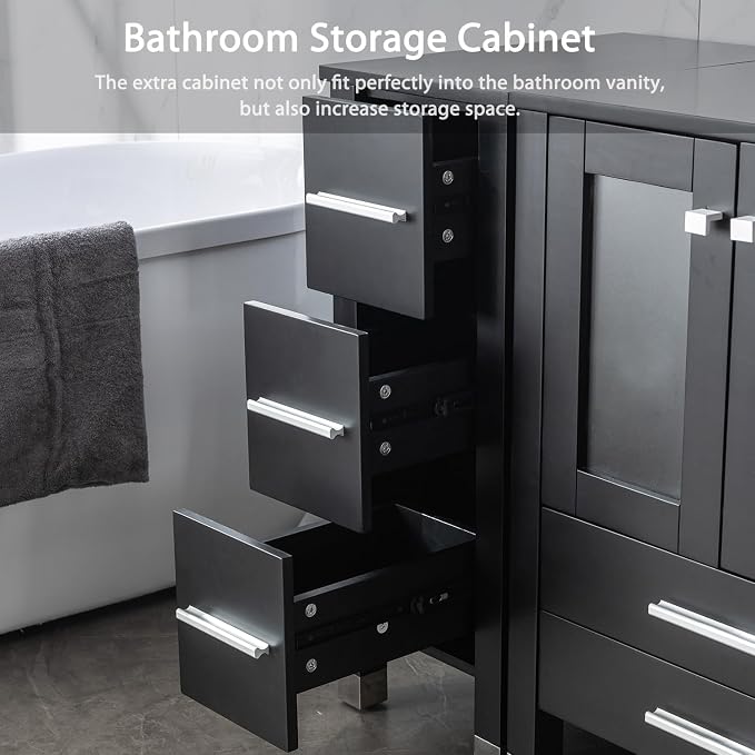 LUCKWIND 72" Bathroom Vanity Sink Combo, Double 24" Main Cabniets with Two 12.6" Side Cabinets, Painted Bathroom Storage Cabinet, Including Black Bowl Sinks, Faucets Without Mirror, Black