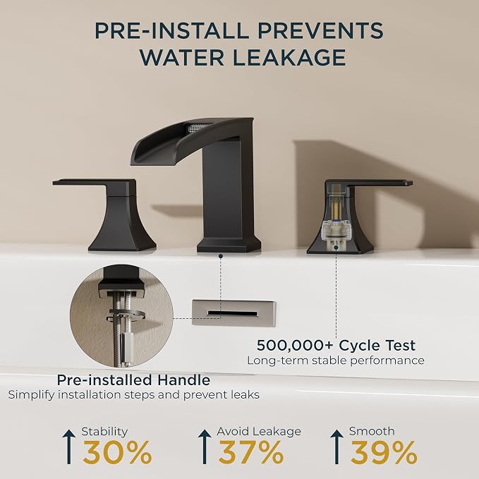 FORIOUS Roman Bathtub Faucet 3 Hole Deck Mount with 2 Handle Matte Black | Tub Faucet for 3-Hole Set, 6-12" Centered Distance, Widespread Garden Bath Tub, Waterfall Spout, High Flow, Brass