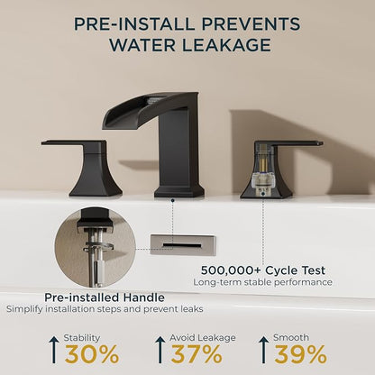 FORIOUS Roman Bathtub Faucet 3 Hole Deck Mount with 2 Handle Matte Black | Tub Faucet for 3-Hole Set, 6-12" Centered Distance, Widespread Garden Bath Tub, Waterfall Spout, High Flow, Brass