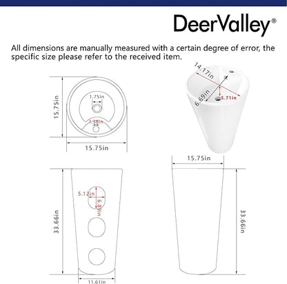 DeerValley Apex 15x15 Inch Circular Pedestal Sink, White Ceramic Bathroom Sink with Overflow, DV-1P527