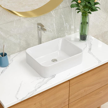 Lordear Vessel Sink With Faucet Combo 19"x15" Rectangular Bathroom Vessel Sink Faucet Combo Modern Rectangle Above Counter White Porcelain Ceramic Vessel Vanity Sink