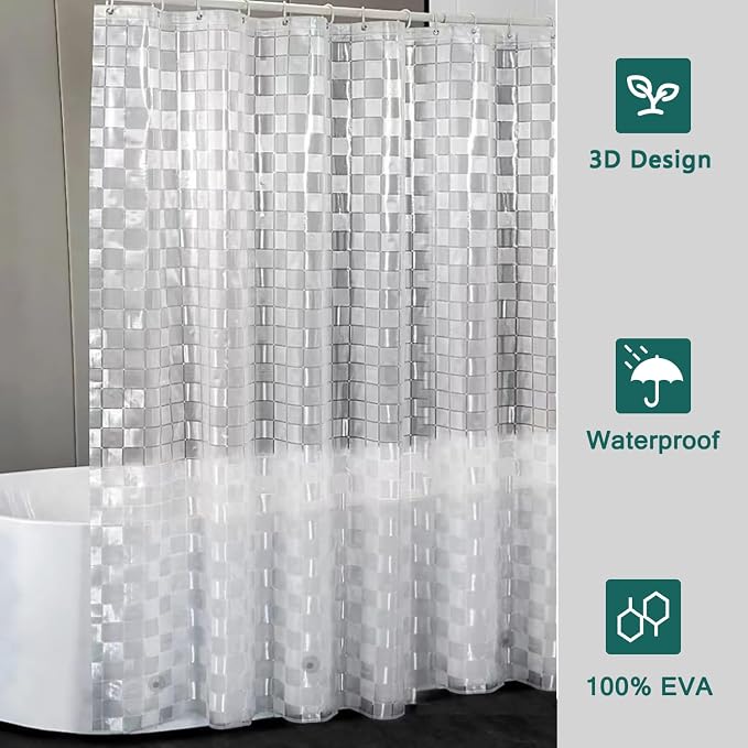 Shower Curtain Liner, 100% Waterproof Peva Shower Curtains with 3 Duty Heavy Bottom Magnets and 12 Rust Proof Grommets, 72x72 Weighted Shower Liner for Shower Stall, Bathtubs