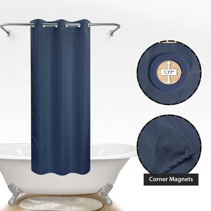 River Dream No Hook Stall Shower Curtain or Liner Microfiber Navy, 36x74 | Waterproof Small Fabric Shower Curtain Set for Narrow Stall, Bottom Magnets, Soft & Machine Washable, 36W x 74H
