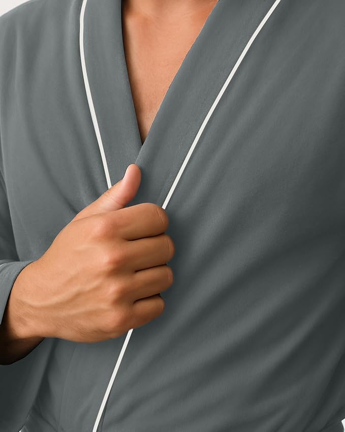 Cotton Blend Lightweight Knit Robe for Men Soft Loungewear Bathrobe