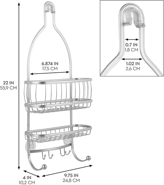 iDesign Metal Extra-Wide Hanging Shower Caddy, The York Collection – 10" x 4" x 22", Silver