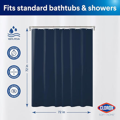 Clorox Shower Curtain Liner, Premium Colored Medium-Weight Durable Waterproof 6g PEVA for Bathroom with Weighted Magnets, Standard Size 72" x 72", Blue