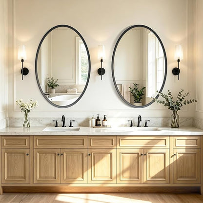 Black Oval Bathroom Mirror 20x28 Inch | Vanity Wall Mirror, Crystal-Clear HD Glass, Rust-Proof Aluminum Frame, Inner-Curved Decor for Bedroom, Entryway Renovation