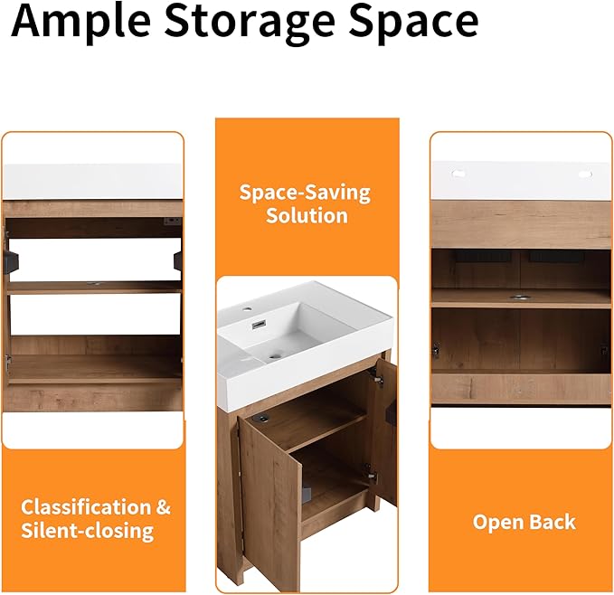 30'' Freestanding Bathroom Vanity, 30 Inch Floor Stand Bathroom Vanity with Sink, Single Resin Sink Cabinet Set, Modern Storage Cabinet, with Soft Closing Door, 03630IMO+30120MMO