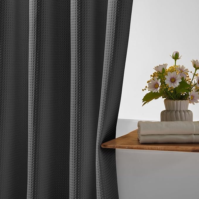 River Dream Waffle No Hook Shower Curtain with Liner,Graphite Grey,71x74 | Dotted Waffle,Snap-in Liner,Heavy Duty,Quick Dry,Mesh Top Window,With Bottom Magnets,Hotel-Grade,Washable,Standard Size