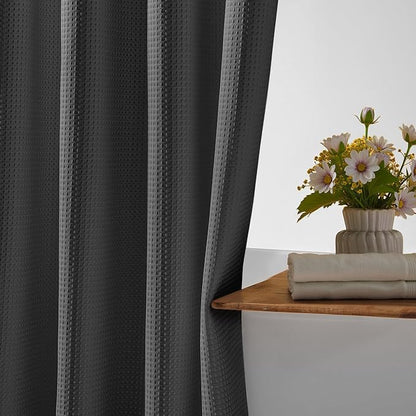 River Dream Waffle No Hook Shower Curtain with Liner,Graphite Grey,71x74 | Dotted Waffle,Snap-in Liner,Heavy Duty,Quick Dry,Mesh Top Window,With Bottom Magnets,Hotel-Grade,Washable,Standard Size