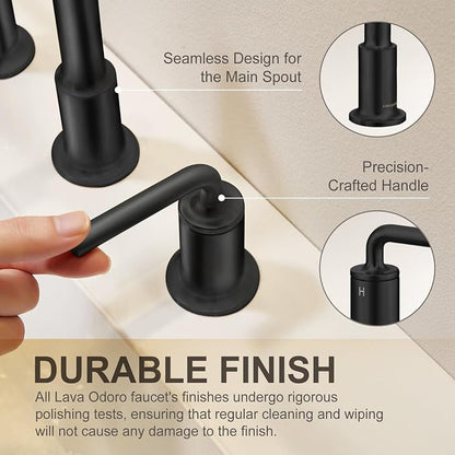 3 Hole Bathroom Faucet, Matte Black Bath Faucet | 8 Inch Widespread Faucet, 2 Handle Bathroom Sink Faucet with Drain Assembly Supply Line, Solid Brass Bath Faucet BF503-MB