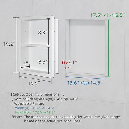 Shower Niche 14x18, Recessed Medicine Cabinet Without Mirror, 304 Stainless Steel Bathroom Storage Cabinet with Shelf, Waterproof Wall Niche for Bathroom in Matte White