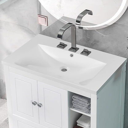 30" Ceramic Bathroom Sink, Vanity Top Only, Vessel Single-sink with Overflow and 3 Holes, Rectanglar