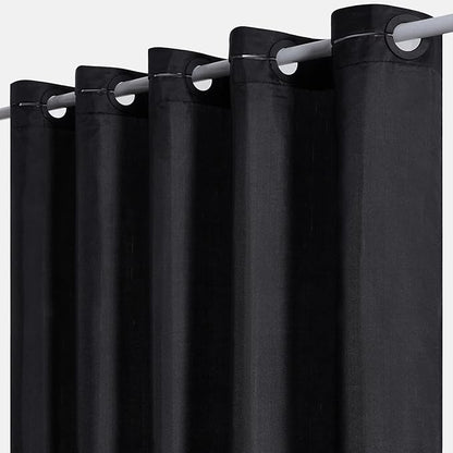 Furlinic Black Stall No Hook Shower Curtain,Heavy Duty Fabric Bathroom Curtain with 6 Plastic Built-in Hooks,Washable & Waterproof,Small Narrow,48x72 Inch