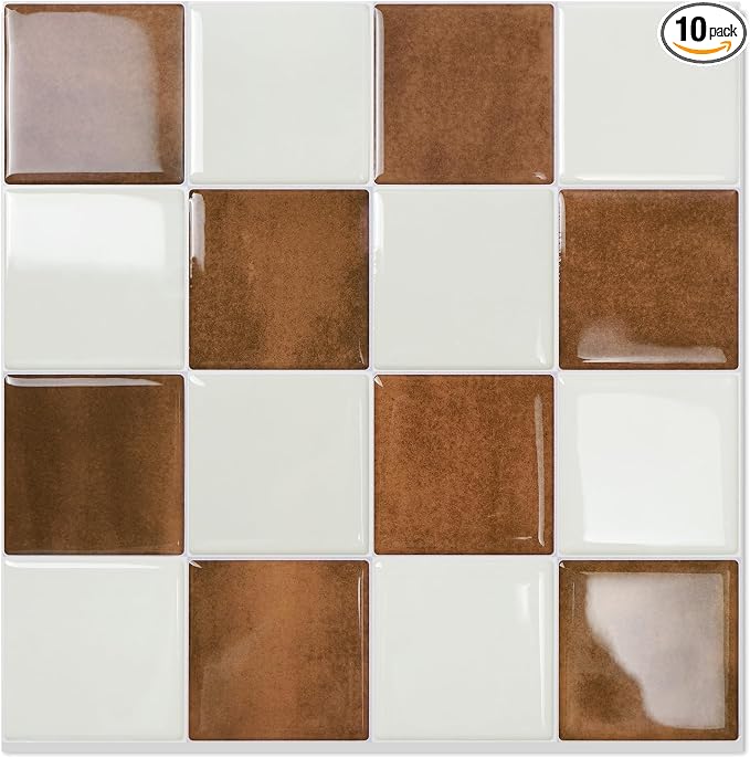 STICKGOO 10 Sheets Peel and Stick Backsplash - 9" x 9" 4D Adhesive Peel and Stick Tile Backsplash for Kitchen&Bathroom