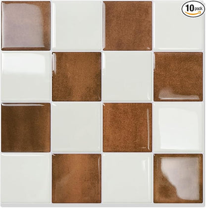 STICKGOO 10 Sheets Peel and Stick Backsplash - 9" x 9" 4D Adhesive Peel and Stick Tile Backsplash for Kitchen&Bathroom