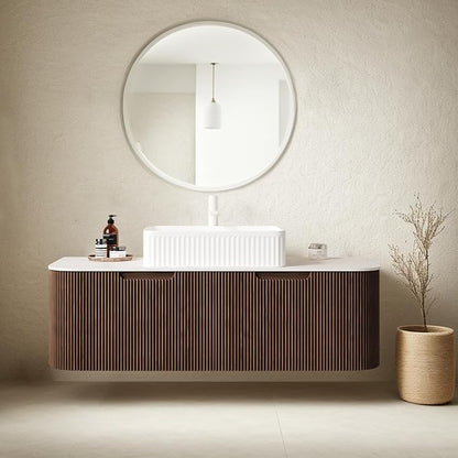 48" Floating Bathroom Vanity with Sink, Wall-Mount Cabinet with 2 Large Storage Drawer, White Rectangular Ceramic Basins and Marble Top, Soft-Close Design, Dark Walnut