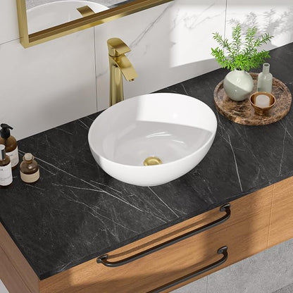 Vessel Sink, 16"W x 13"D inch Oval Bathroom Sink Above Counter White Ceramic Porcelain Vanity Bowl Countertop Art Basin