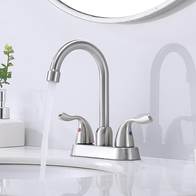 Hotis 2 Pack Bathroom Sink Faucet Brushed Nickel, 4 Inch 2 Handle Bathroom Sink Faucet for 1 or 3 Hole, Centerset Bathroom Faucet for Sink Vanity, with Pop-up Drain and Supply Hoses, HT-BF201