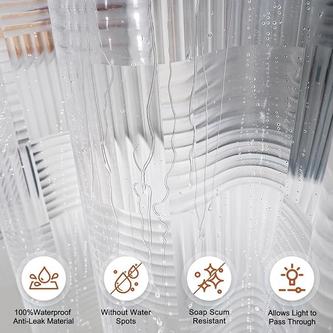 EurCross EVA Clear Shower Curtain or Liner 72 x 72 inches,Transparent Heavy Duty Clear Design Shower Liner with Geometric 3D Pattern,Waterproof Shower Curtains for Bathroom with 3 Weighted Magnets