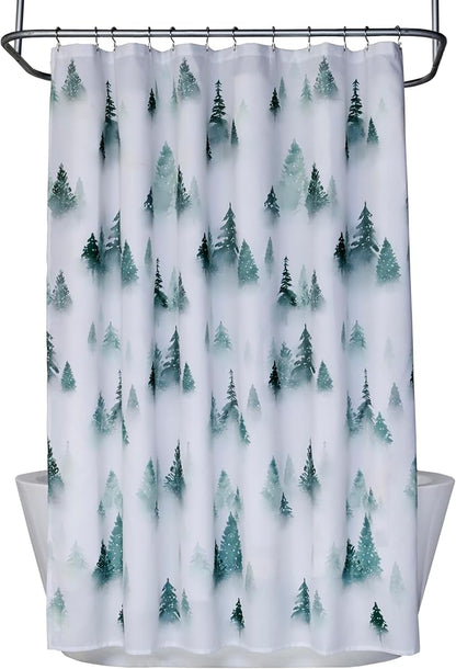 SKL Home Christmas Winter Pines Fabric Shower Curtain, Green