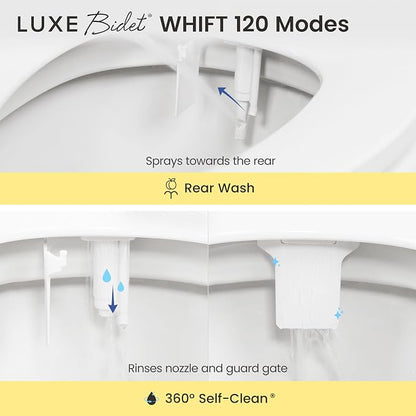 LUXE Bidet WHIFT 120 Bidet - Deodorizing EZ-Lift Bidet Attachment, White | Non-Electric, Built-In Deodorizing Spray, Cold Water, Lemon Refill Included, Patented Easy Slide-In Install, Rear Wash