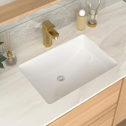 Undermount Bathroom Sink Rectangle 21x15 Inch White Rectangular Porcelain Ceramic Vessel Sink with Overflow Under Counter Lavatory Vanity