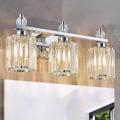 Bathroom Vanity Lights 3-Light Chrome Modern Crystal Vanity Light Fixtures Over Mirror Crystal Bathroom Vanity Lighting Fixtures
