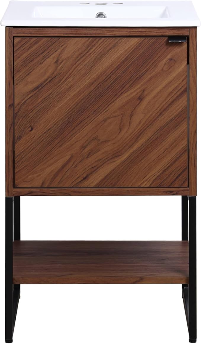 JONATHAN Y VAN1012B Juhl 20 in. W x 18 in. D x 33 in. H Chevron-Front Modern Minimalist 2-Shelf Bathroom Vanity Cabinet Only with Soft Closing Doors (Sink Basin Not Included), Walnut