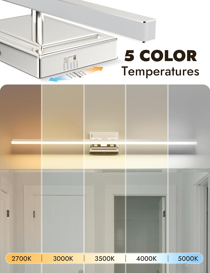 39.4 Inch Modern Bathroom Light Fixture, 24W 5CCT Dimmable LED Chrome Bathroom Vanity Lights Over Mirror, Vanity Lights for Bathrooms Restroom Mirror- ETL Certified