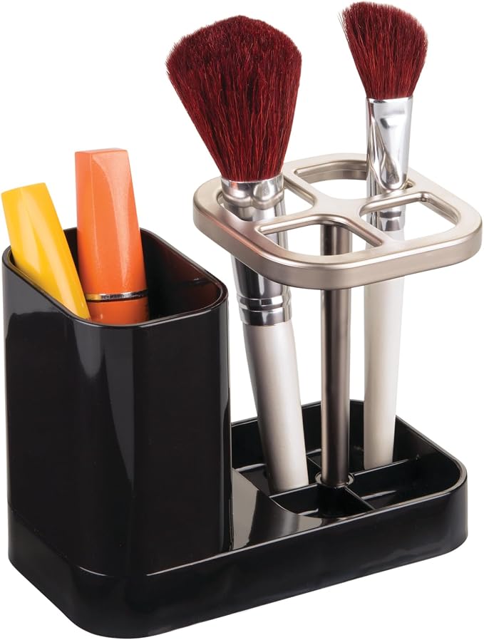 iDesign Toothbrush Holder, Black/Matte Satin | 4 Divided Sections